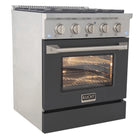 Kucht 30" KDF Series Pro Style Natural Gas Dual Fuel Range - Stainless Steel/Cement Grey-Full stainless steel finish with a professional handle and classic silver metal control knobs for a premium, durable look