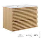 Modway Render 30" Wall-Mount Bathroom Vanity - Oak/White-Wall-Mount Design