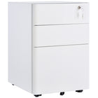 Vinsetto 3-Drawer Steel Lockable Filing Cabinet with Wheels - White-Compact design fits under desks for space-saving storage
