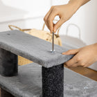 PawHut Adjustable Height Cat Stairs with Scratching Post for Sofa - Black?Grey-Includes a hanging ball for added fun 