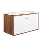 Modway Transmit 36" Wall-Mount Bathroom Vanity - Walnut/White-Assembly Required