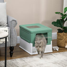 PawHut Enclosed Cat Litter Box with Scoop, Tray, Top Entry and Foldable - Green-It keeps clean with complete walling, while a pull-out tray makes refills easy 