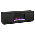 Hudson&Canal Presque TV Stand with 26" Crystal Fireplace for TV's up to 75" - Black Grain-Features an electric fireplace with crystal flame-bed and two enclosed cabinets with 4 shelves for ample storage