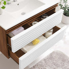 Modway Render 36" Wall-Mount Bathroom Vanity - White/Walnut/White-MDF and Particleboard