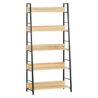 HOMCOM Modern Bookshelf Storage with 5-Tier Wide Shelving - Oak-Solid MDF board and iron pipe in stylish design for years of stable use 