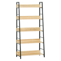HOMCOM Modern Bookshelf Storage with 5-Tier Wide Shelving - Oak-Solid MDF board and iron pipe in stylish design for years of stable use 
