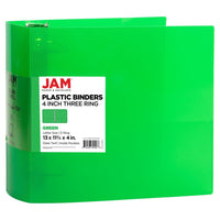 JAM Paper Plastic 4" 3-Ring Binder - Green-Colour: Red, Green, Blue & Orange | Be stylish and organized with colourful binders.