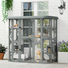 PawHut 71" H Outdoor Wooden Catio Cat House Enclosure with 2 Condos - Grey-A 66.9" (170 cm) tall door allows you to walk in for easy cleaning and interaction 