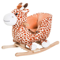 Qaba Baby Rocking Horse Giraffe Design Plush Stuffed Rocking Chair - Brown-Solid wood curved base to rock back and forth gently and smoothly 