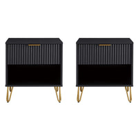 Manhattan Comfort DUMBO 20.07" Modern 1-Drawer Nightstand 2-Piece Set - Black-Modern-Contemporary with a taste of Glam - Nightstand for Bedroom and Living Room Use. Set of 2