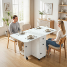 HOMCOM Rolling Drop Leaf Folding Dining Table with Drawers & Storage Cabinet for 4-6 - Marble White-Fold into a small, compact unit to save space when not in use