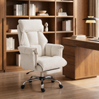 HOMCOM Executive Reclining Office Chair with Footrest and Headrest - Cream White-Retractable footrest elevates legs, enhancing relaxation