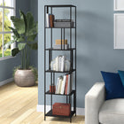 Hudson&Canal Cortland 18" Wide Rectangular Bookcase - Blackened Bronze-Handcrafted finish is applied to the steel frame