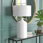 Hudson&Canal Sloane 29" Tall Ceramic Table Lamp with Fabric Shade - Matte White/White-Handcrafted matte white finish is applied to the round ceramic base