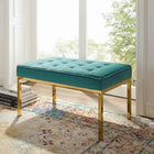Modway Loft Gold Stainless Steel Leg Medium Performance Velvet Bench - Gold/Teal-Stain-Resistant Performance Velvet