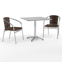 Flash Furniture 31.5'' Square Aluminum Indoor/Outdoor Table, 2 Rattan Chairs (TLH32SQ020CHR2)-Aluminum, plastic, rattan, stainless steel