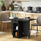 HOMCOM Drop Leaf Folding Dining Table with Drawer & Storage Shelves for 4-6 - Black-Large tabletop provide enough space for up to four people