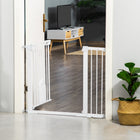 PawHut 30"-52" Extra Wide Pet Gate Barrier with Small Door - 30"H - White-Colour: White