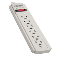 Tripp Lite Protect It! 6-Outlet Surge Protector - 8' Cord - Low-Profile Plug-PROTECT ANY ELECTRONIC DEVICE FROM POWER SURGES & SPIKES: Surge Protector with six outlets protects your PC, personal computer, laptop, printer, scanner, router, phone, fax, modem, television, lamp or any other home/office electronics from dangerous power surges, spikes & line noise.