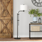 Hudson&Canal Polly Height-Adjustable Floor Lamp with Fabric Shade - Blackened Bronze/White-Handcrafted blackened bronze finish is applied to the candlestick metal base