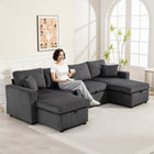 HOMCOM U-Shaped Corduroy Sleeper Sofa Bed with Storage Chaise - Charcoal Grey-Features dual hidden storage chaise, keeping the living room tidy and organised