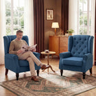 HOMCOM Fabric Accent Chair with Wood Legs - Rolled Arms for Bedroom - Blue-Overall Dimension: 29.1" L x 33.9" W x 40.2" H /74L x 86W x 102H cm

