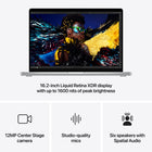 Apple 16" MacBook Pro - M4 Pro - 512 GB SSD - 24 GB Unified Memory - Silver - English-Brilliant Pro Display: The 16.2-inch liquid retina XDR display features 1600 nits peak brightness and up to 1000 nits sustained brightness, 1,000,000:1 contrast
