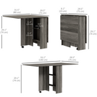 HOMCOM Drop Leaf Folding Dining Table with 2-Tier Shelves & Rolling Casters for 2-4 - Grey Wood Grain-Two shelves mean discreet storage