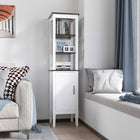 Kleankin Tall Freestanding MDF Bathroom Storage Cabinet - White-Features three tier open shelves and a cabinet with an adjustable inner shelf   