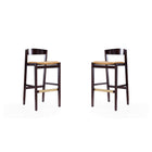 Manhattan Comfort Klismos 20" Mid-Century Modern Faux Leather Upholstered Bar Stool - Camel and Dark Walnut - 2 Pack-Mid-Century Modern Barstool with Backseat Perfect for Bar and Kitchen Use. Set of 2