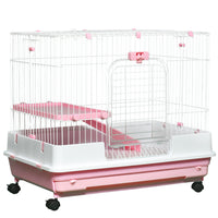 PawHut 28" H 2-Level Small Pet Cage with Slide-out Tray - Pink-Ideal for small animals like rabbits, ferrets, chinchillas, and others 