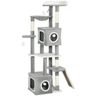 PawHut 65" Multi-Level Cat Tree Tower with Condos and Perch - Grey-This 65" (165 cm) all-in-one centre offers endless fun for multi-cat families 