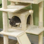 PawHut 54" Cat Tree Tower with Scratching Posts and Condos - Beige-Toy ball for playful stimulation 