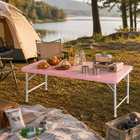 Homy Casa 4 ft Portable Folding Table with 4 adjustable Heights Indoor & Outdoor for Camping - Pink-The waterproof surface wipes clean after use