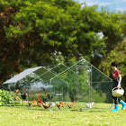 PawHut Large Metal Chicken Coop with Waterproof Cover - 9.8' x 19.7' x 6.4' - Silver-Galvanized steel and plastic-coated mesh offer lasting protection 