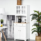 HOMCOM 67" H Coastal Kitchen Buffet and Hutch Cabinet - White-Ample storage with two cabinets, two drawers and a spacious open area 