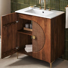 Modway Vernon 30" Fluted Wood Vanity Cabinet With Sink - Walnut/White-8" Widespread Holes