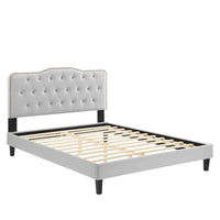 Modway Amber Performance Velvet Twin Platform Bed - Light Grey-Tufted Twin Platform Bed