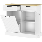 HOMCOM 10 Gallon Beadboard Tilt Out Garbage Sideboard Buffet Cabinet with Drawers - White-Hidden trash can cabinet keeps surroundings neat and odor-free