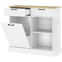 HOMCOM 10 Gallon Beadboard Tilt Out Garbage Sideboard Buffet Cabinet with Drawers - White-Hidden trash can cabinet keeps surroundings neat and odor-free