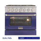 Kucht 36" KDF Series Pro Style Propane Gas Dual Fuel Range - Stainless Steel/Blue-6-burner gas range includes one 20,000 BTU dual burner with simmer, one 15,000 BTU burner, one 12,000 BTU burner, two 9,000 BTU burners and one 6,000 BTU