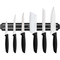 Tramontina Plenus Cutlery Stainless Steel Knife Set with Black Polypropylene Handles - 7 Piece Set-Set Includes: 1x 3" Vegetable Knife, 1x 5" Steak Knife, 1x 5" Boning Knife, 1x 5" Cleaver, 1x 7" Utility Knife, 1x 7" Chef's Knife & 1 Magnetic Holder