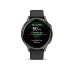 Garmin Venu 4 Smartwatch - 41 mm - Slate with Black Silicone Band-Advanced sleep tracking (improved): Get a sleep score and personalized coaching for how much sleep you need and how you can improve. Even keep track of different sleep stages and naps — and see key metrics, such as HRV status and skin temperature, to better understand your health. Plus, with the sleep alignment feature, see how aligned you are to your circadian rhythm and see your sleep consistency