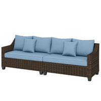 Outsunny 4-Seater Modular Patio Outdoor Couch - Blue-Modular backyard furniture couch includes two loveseats for flexible arrangements
