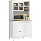 HOMCOM 71" H Kitchen Pantry Cabinet with Adjustable Shelves and Glass Door - White-Door cabinets and open shelf give you lots of storage space 