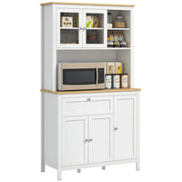 HOMCOM 71" H Kitchen Pantry Cabinet with Adjustable Shelves and Glass Door - White-Door cabinets and open shelf give you lots of storage space 
