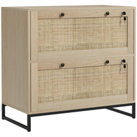 Vinsetto 2-Drawer Filing Cabinet with Lock - Natural Wood-Adjustable hanging bar to hold letter, A4, and legal-sized files