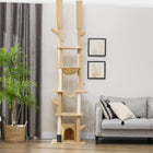 PawHut 89" - 100" Floor-To-Ceiling Cat Tree with Scratching Posts - Brown-Soft velvet covering provides a luxurious touch 