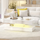 HOMCOM Marble-Effect Coffee Table with LED Light - High Gloss Marble-Effect White-Detachable LED strip for convenience