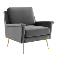 Modway Chesapeake Performance Velvet Armchair - Gold Grey-Modern Accent Armchair